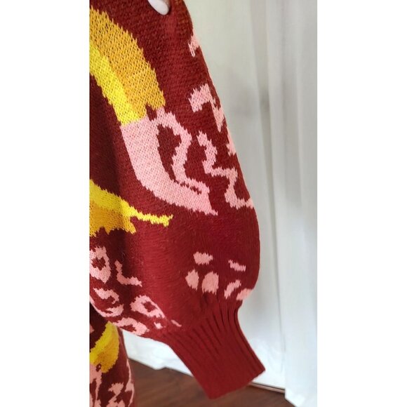 FARM Rio Cardigan L Toucanissimo Belted Longline Red Burgundy Cozy - Picture 10 of 13
